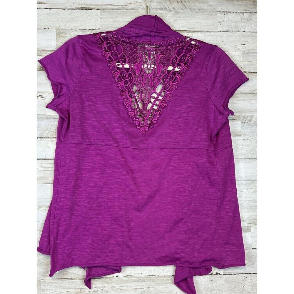 Vintage Suzie Womens Cardigan Sweater Hot Pink Open Front Size Large Lace Back - Picture 3 of 8